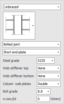 Beam to column connection dialog