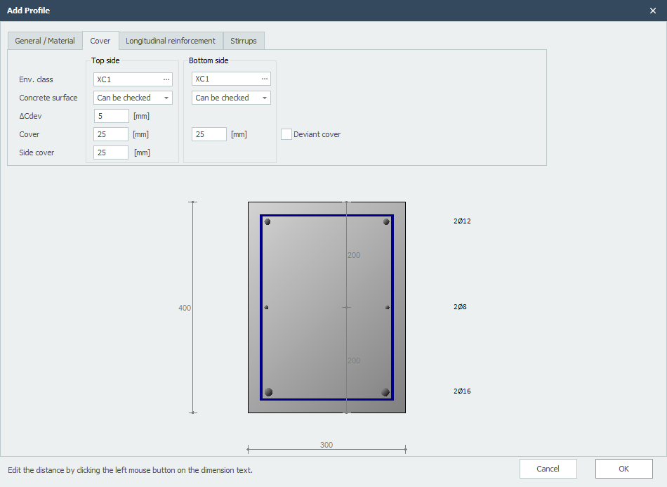Concrete profile properties - Cover tab