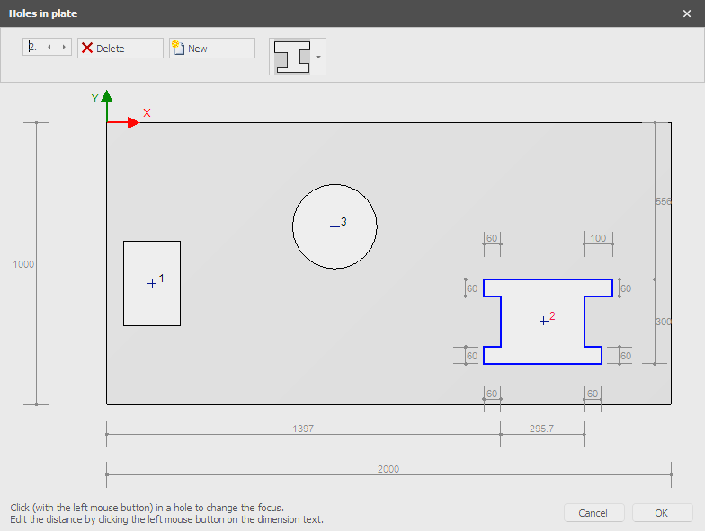 Holes in plate dialog