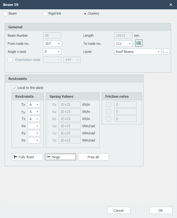 Dummy beam properties