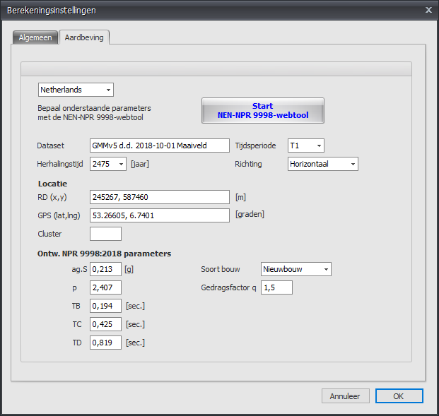 Aardbeving instellingen