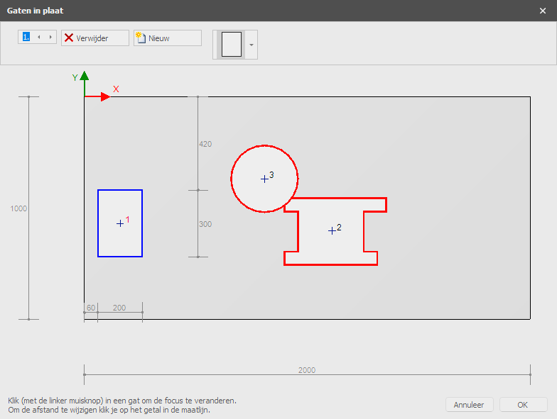 Gaten in plaat voorbeeld