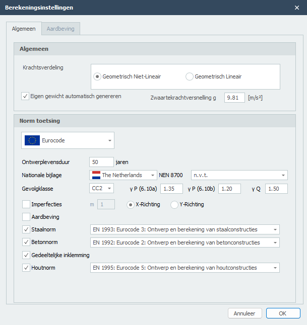 Berekeninginstellingen