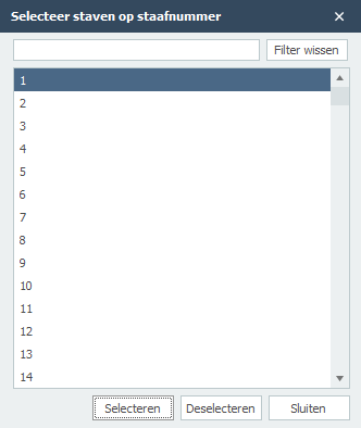 Staven Selecteren op Balknummer