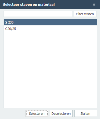 Staven Selecteren op Materiaalnaam